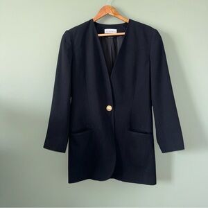 Vintage Saks Fifth Avenue Black Blazer Jacket Womens 8 Wool Blend Gold Button